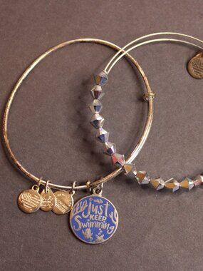 Alex and Ani two-piece Disney Just Keep Swimming silver bangle set